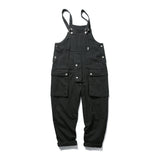 Men’s Retro Wide Leg Cargo Suspender Pants – Straight Fit Work Overalls