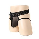 Polyester Men's Embroidered Underwear, High Waist Lace Belt Pants (Pack of 2)
