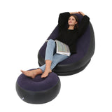 Flocking Inflatable Lazy Sofa Bed with Footstool, Outdoor Foldable Portable Recliner
