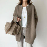 Loose Round Neck Single Breasted Cardigan, Fashion Solid Color Coat Jacket, Autumn and Winter Women's Clothing