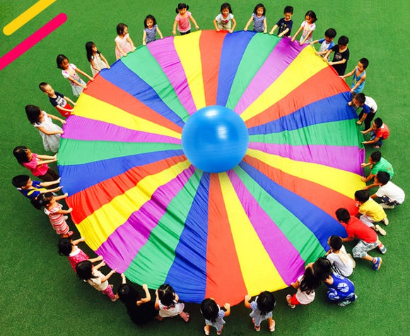 Kindergarten Sports Activities for Children, Early Education and Outdoor Equipment and the Rainbow Umbrella