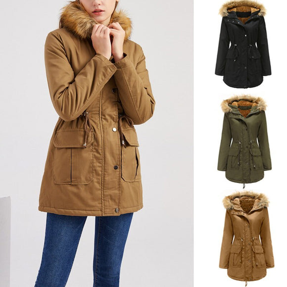 Hooded Fur Collar, Winter Warm Jacket for Women