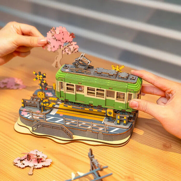 Rolife Sak-ura Journey Tram Car, 3D Wooden Puzzle Model Toys, Xmas Gift and Decor