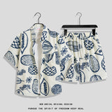 Hong Kong Style Retro Short Sleeve Printed Shirt + Shorts Set