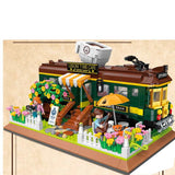 Vintage Train Coffee Shop Building Blocks – Street View Model Gift Toy
