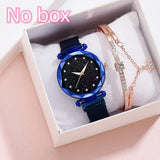 Luxury Women's Watches Bracelet Set, Elegant Magnet Buckle Ladies' Starry Sky Relogio Clocks