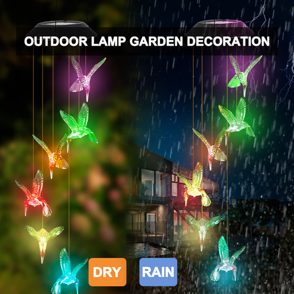 Outdoor Solar Wind Chime Lamp Hummingbird Butterfly Ball Garden Decoration