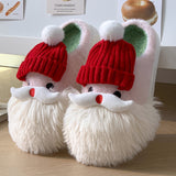 Cute Christmas Santa Claus Home Slippers, Winter Warm Indoor, Non-slip Floor Plush Shoes for Unisex