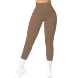 High Waist Seamless Leggings, Threaded Knitted Fitness Solid Women's Slimming Yoga Pants, Elastic Running Sports Tights