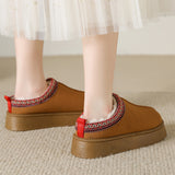 Baotou Plush Half Slippers Home Snow Boots, Women's Fleece Warm Thick Bottom Cotton Shoes Ankle Flats