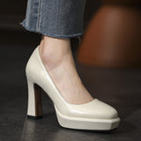 Horse Oil Leather Thick Heel Shoes