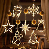 Christmas LED Suction Cup Chandelier Lights – Santa, Elk & Snowman Window Decorations, Battery-powered Holiday Party Lamps