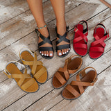 New Buckle Roman Sandals, Summer Fashion One-line Cross-strap Design Beach Shoes for Women, Low Heel Flat Slides Slippers