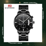 Men's Waterproof Black Fine Steel with Business Casual Calendar Quartz Watch