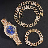 Fashion and Luxury Quartz Watch, Necklace, and Bracelet, Full of Diamonds