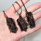 Black Tourmaline Raw Stone Net Bag Necklace – Natural Crystal Pendant