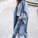Casual Long Jacket with Pockets, Solid Color Single Breasted Lapel Woolen Coat for Women, Warm Winter Clothing