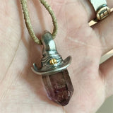 Retro Witch Hat, Amethyst Hexagonal Stone Necklace