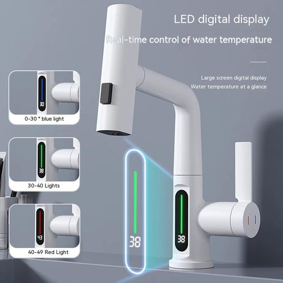 Intelligent Digital Display Faucet, Pull-out Basin with Temperature, FH Display, Rotation