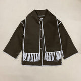 New Wool-blend Autumn/Winter Tassel Scarf and Collar Loose Woolen Coat