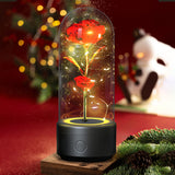 Creative 2-in-1 Rose Flowers LED Light, Bluetooth-compatible Speaker Valentine's Day Gift, Rose Luminous Night Light, Ornament in Glass Cover