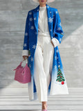 Printed Casual Lapel Long Coat – Full-sleeve Women’s Outerwear