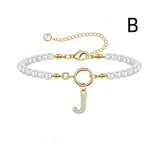 New Fashion Toggle Clasp Initial Bracelet, Women's A-Z Letter Pendant, 6mm Pearl Bracelet for Women