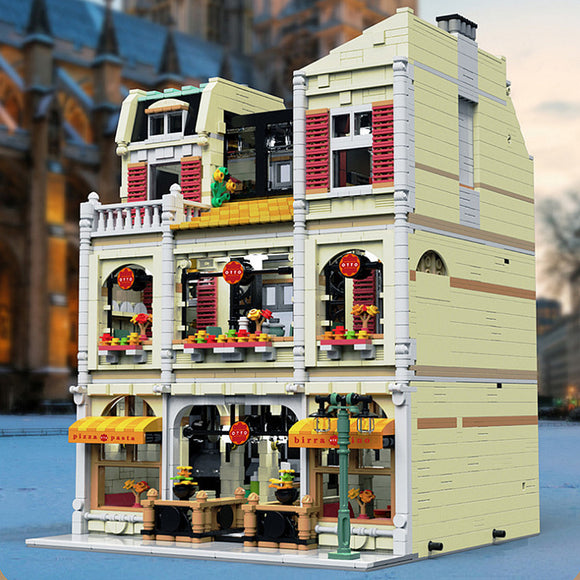 Pizza Shop Street View Town Scene – Large High-difficulty Building Blocks Toy Model