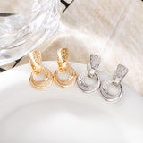 Luxury Hollow Round Moon Rose Gold Silver Color Drop Earrings for Women, Micro-wax Inlay Natural Zircon Flower Bridal Wedding Daily Jewelry for Ladies