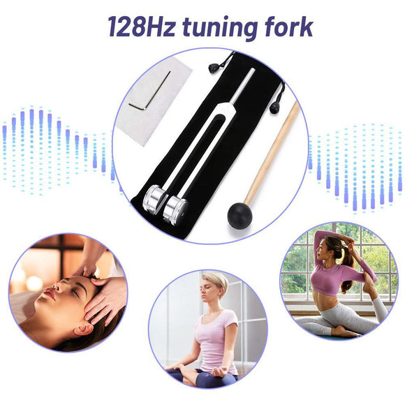 128Hz Tuning Fork Set, Weighted Bio-acoustic Tuning Fork for Healing Chakra, Sound Therapy, Stress Reliever