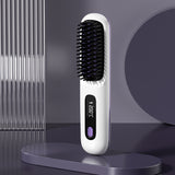 2-in-1 Straight Hair Comb, Wireless Hair Straightener Brush, Fast Heating Portable USB Charging Hot Curler