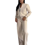 Women's Sports Suits, Zipper Jacket and Wide Leg Pants, Two-piece Set