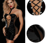 Women's Black Sexy Sleeveless Jumpsuit, Short Skirt