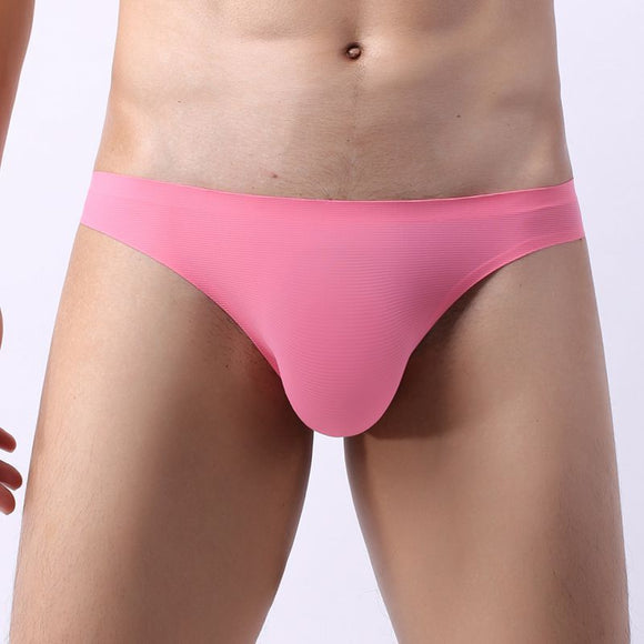 Men's Seamless Ice Silk Triangle Stripe Low Waist One Piece Shorts (Pack of 2)