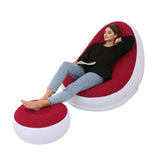 Flocking Inflatable Lazy Sofa Bed with Footstool, Outdoor Foldable Portable Recliner