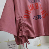 Women’s Summer Crop Top, Chic Drawstring Short Sleeve T-shirt for Girls, Casual Fashion Tee