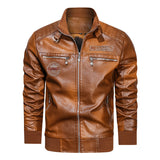 Stand-up Collar Leather Jacket with Pockets