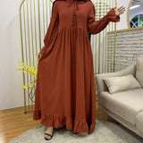 Solid Color Stitching, Long Muslim Dress