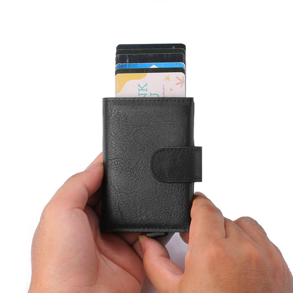 Retro PU Coin Purse Aluminum Alloy Wallet Men's RFID Anti-theft Metal Card Holder