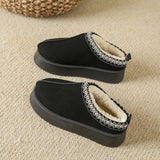Baotou Plush Half Slippers Home Snow Boots, Women's Fleece Warm Thick Bottom Cotton Shoes Ankle Flats