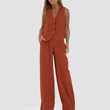 Summer Vest Suits, V-neck Bottom Sleeveless Top and Loose Straight Trousers, Casual Women's Clothing