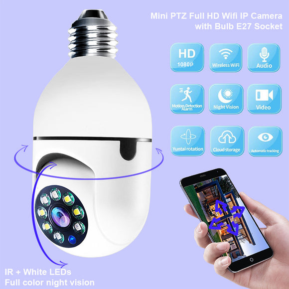 1080P WiFi Bulb Camera with 4× Zoom – E27 Home 5G WiFi Security & Alarm Monitor