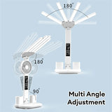 3-in-1 Multifunction Table Lamp LED Four-headed Folding Fan, USB Rechargeable Desk Light Calendar Clock