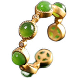 S925 Silver Green Tourmaline & Simulated Hetian Jade Adjustable Ring for Women