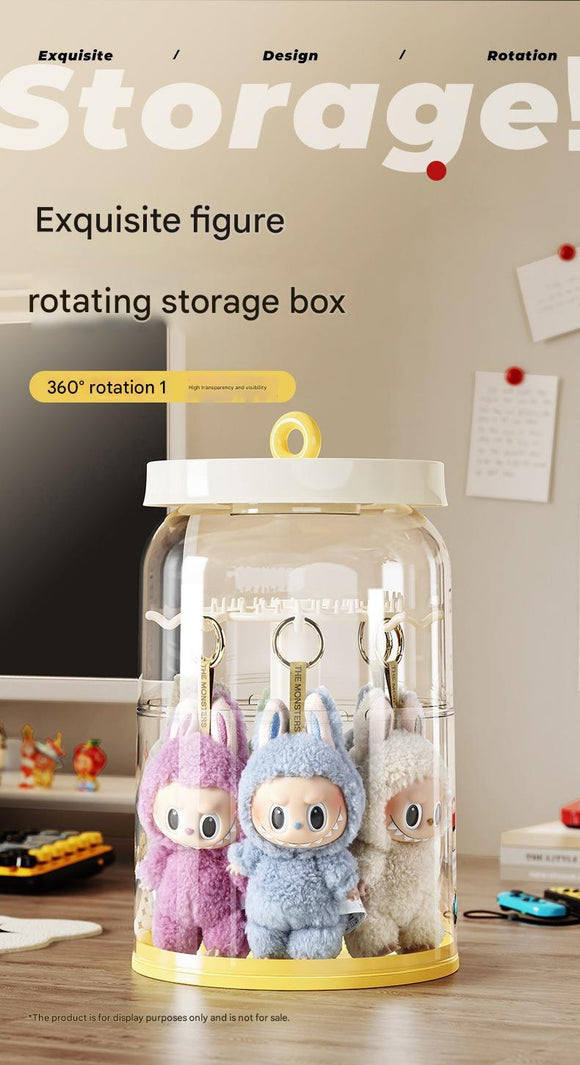 Rotating Handheld Blind Box Display Rack – Transparent Plush Doll Storage Case with Dust Cover