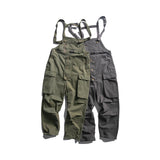 Men’s Washed Retro Cargo Suspender Overalls – Solid Color Casual Utility Pants
