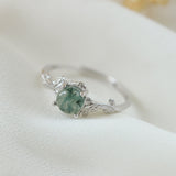 S925 Silver Green Moss Ring, Water Plants Agate Stone Finger Jewelery