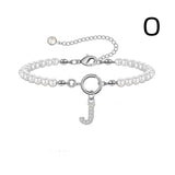New Fashion Toggle Clasp Initial Bracelet, Women's A-Z Letter Pendant, 6mm Pearl Bracelet for Women