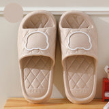 Rhombus Design Bear Slippers, Indoor Non-slip Thick Soles, Bedroom Bathroom Slippers for Women and Men, Cute House Flats