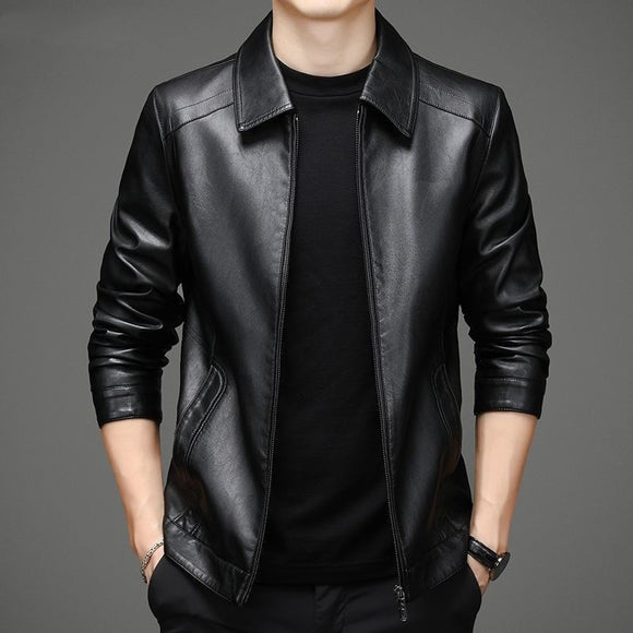 Thin Fleece-lined Soft Leather Jacket for Youths